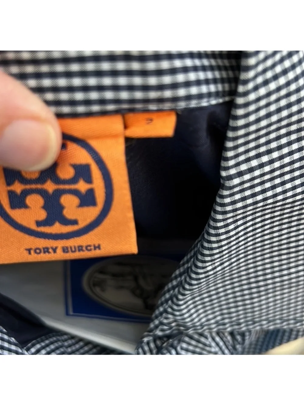 Tory Burch like new blue check dress size 2 pleat skirt button front lined dress